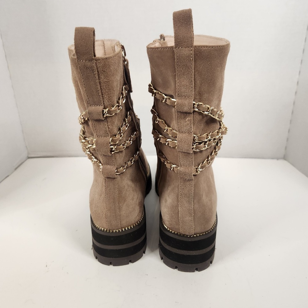 Cecelia NY Women's Sz 8.5 Leather Ankle Boots Beige W/ Goldtone Chain Accents - Picture 7 of 9